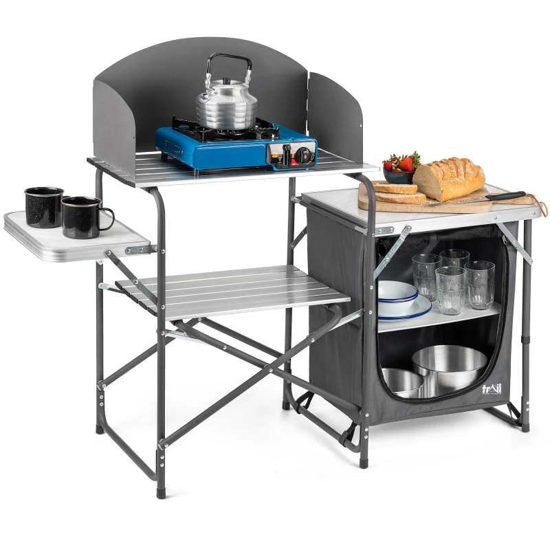 Image of Trail Outdoor Leisure Trail Camping Kitchen Stand Unit Folding Aluminium Cooking Station With Windshield Multicolor Unisex