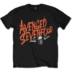 Image of Avenged Sevenfold - Orange Splatter Unisex Large T-Shirt - Black