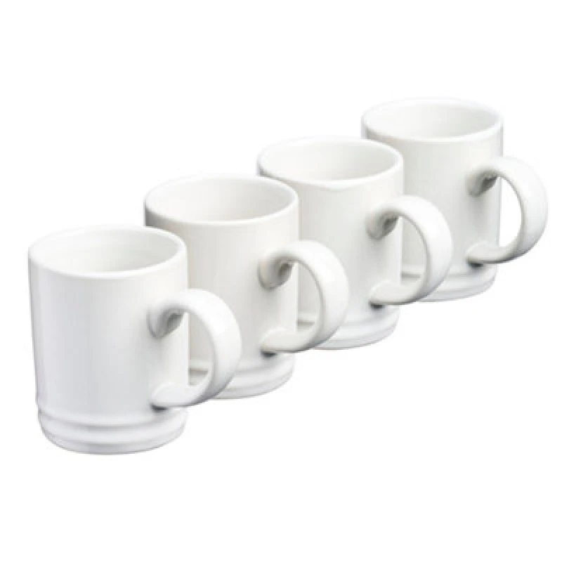 Image of Cooks Professional Set Of 4 Espresso Coffee Cups - Dishwasher & Microwave Safe Mini Stoneware Mugs 100ml Capacity - White