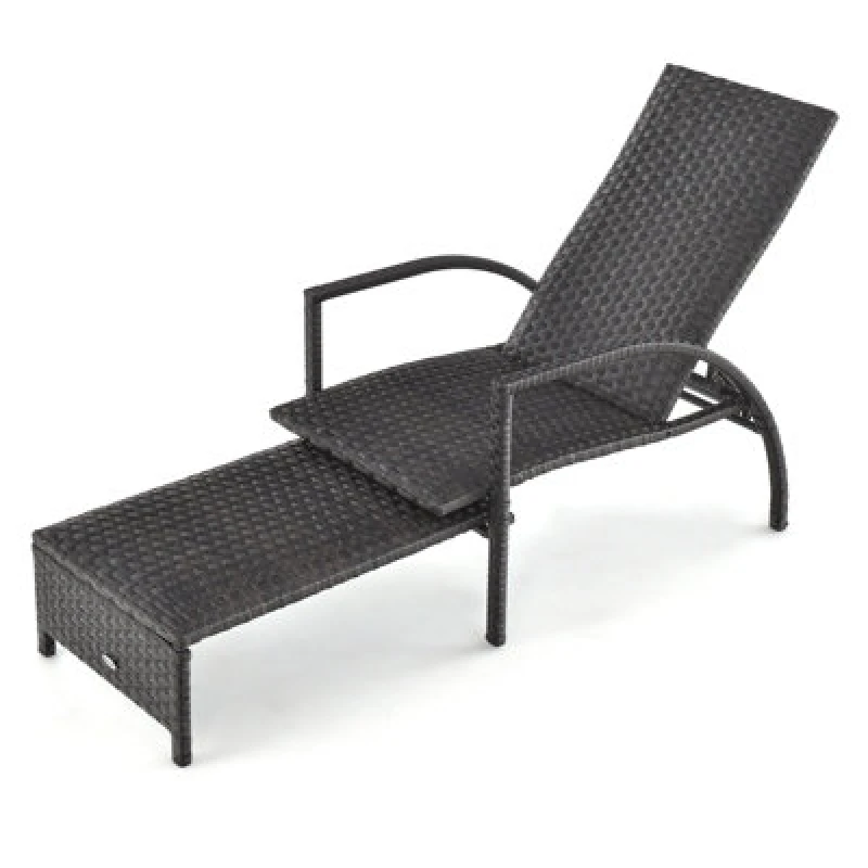 Image of Costway Patio Wicker Recliner Outdoor Adjustable Rattan Lounge Chair W/ Ottoman