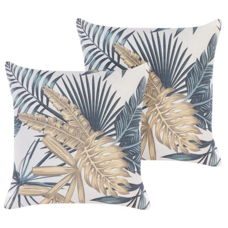 Image of Beliani Set Of 2 Decorative Cushions Tagetes 45 X 45cm Multicolour Plant Pattern