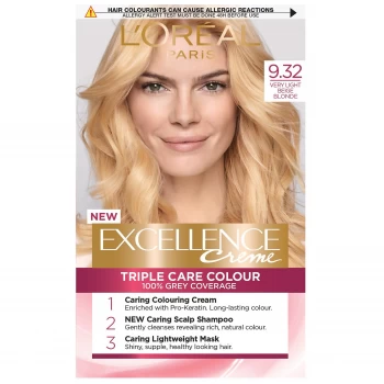 Image of LOreal Excellence Creme 9.32 Natural Medium Blonde Hair Dye, Natural Medium Blonde 9.32