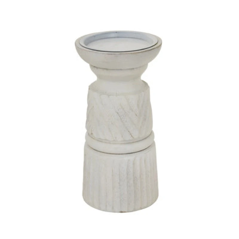 Image of White Carved Candle Holder