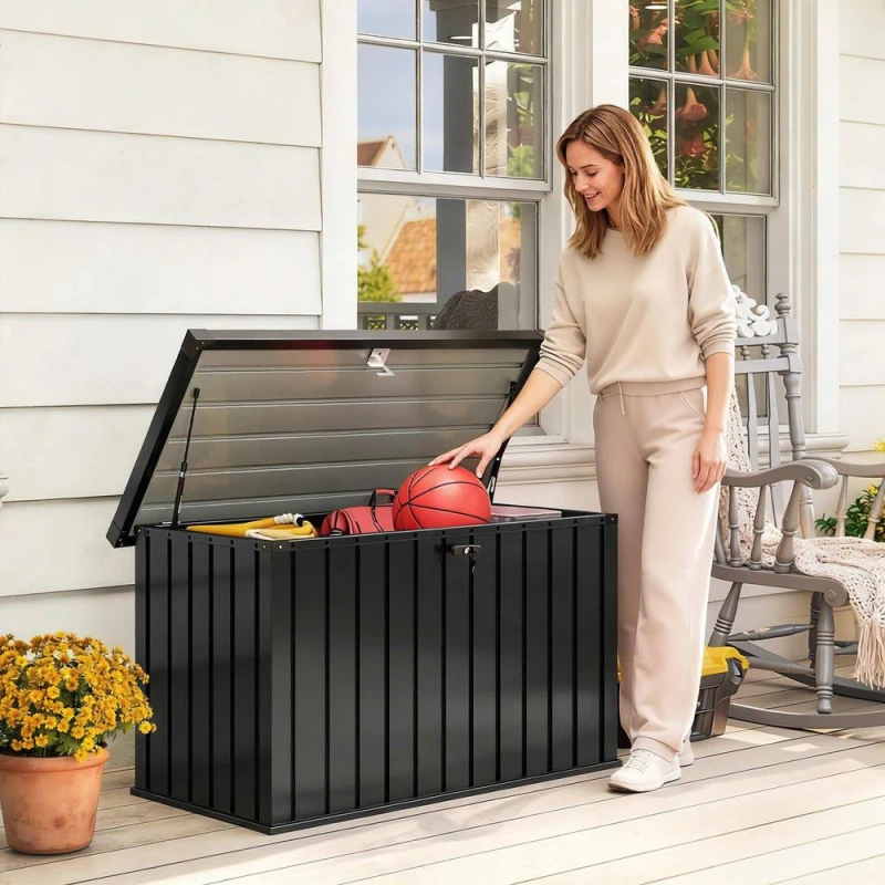 Image of Outsunny 400L Waterproof Metal Outdoor Storage Box with Lock and Keys Black 84G-479V00BK