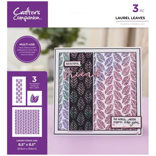 Image of Crafter's Companion Pattern Stencil Set Laurel Leaves Background Set of 3 Assorted Sizes