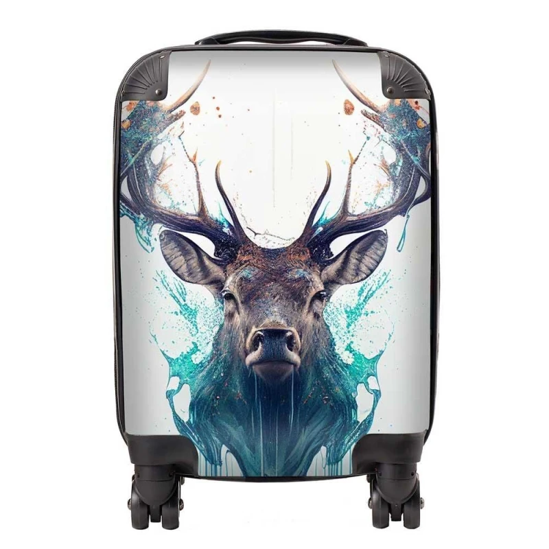 Image of Warren Reed - Designer Stag Face Splashart Suitcase in White Size: Large White Unisex Large