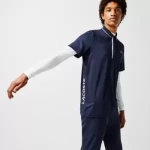 Image of Mens Lacoste SPORT Signature Breathable Golf Polo Shirt Size 3 - S Navy Blue / White