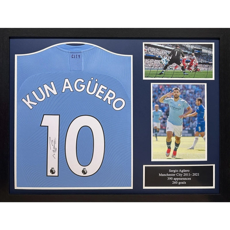 Image of AllStarSignings Ltd Sergio Aguero signed & framed Manchester City shir Blue unisex One Size