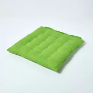 Image of Lime Green Plain Seat Pad with Button Straps 100% Cotton 40 x 40cm - Homescapes