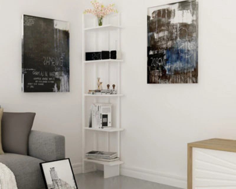 Image of Decorotika Alice 5-tier Metal Frame Corner Bookcase Bookshelf Shelving Unit Display Unit White