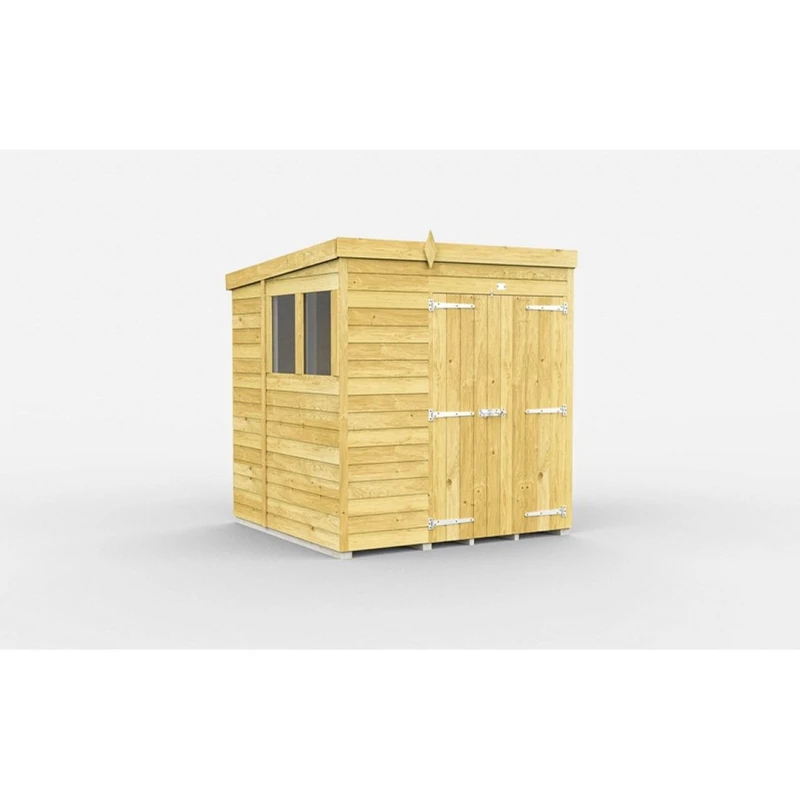 Image of Buttercup Farm 6 x 6 Feet Pent Shed - Double Door W/ Windows - L178 x W185 x H201cm in Brown Brown Unisex