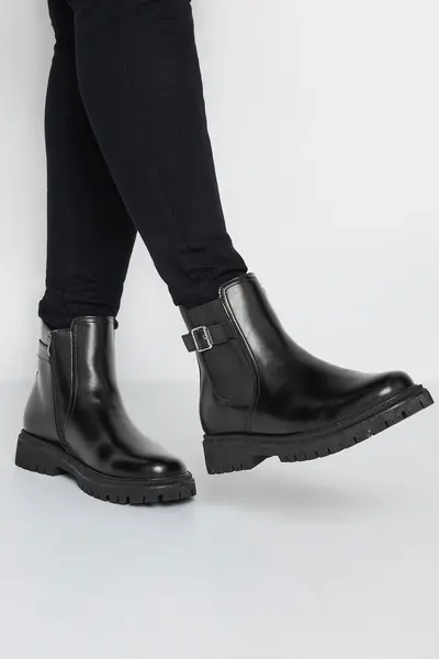 Image of Yours Wide & Extra Wide Fit Chunky Buckle Ankle Boots Black