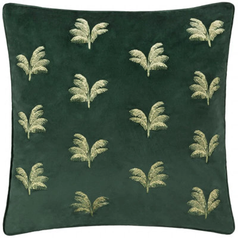 Image of Paoletti Paoletti Guilded Palms Embroidered Cushion in Emerald Size: 45cm x 45cm Emerald 45cm x 45cm Unisex 5025532847362