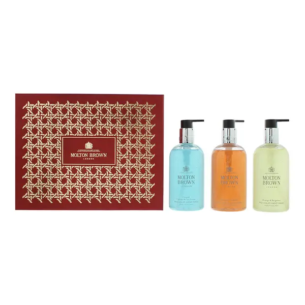 Image of Molton Brown Floral And Marine Piece Gift Set: Orange Bergamo Hand Wash 300ml - Gingerlily Hand Wash 300ml - Coastal Cypress Sea Hand Wash 300ml