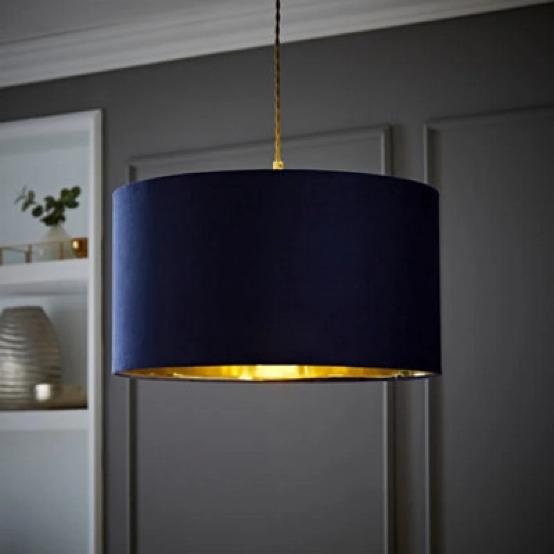 Image of ValueLights ValueLights Reni Navy Velvet with Metallic Gold Inner Easy Fit Ceiling Lamp Shade in Dark Navy Size: Large Dark Navy Large Unisex 501652
