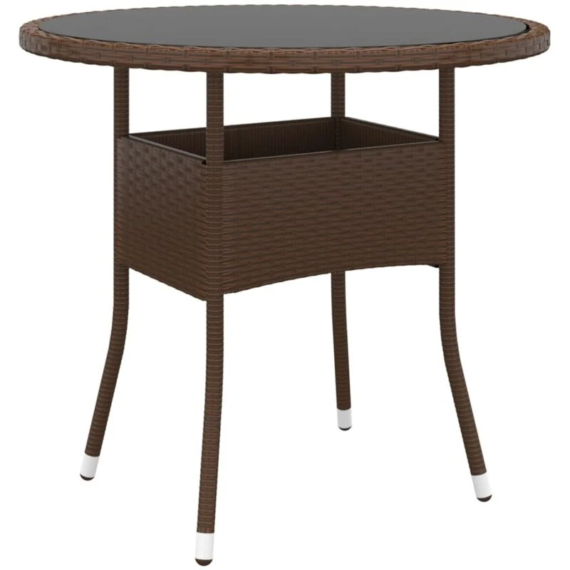 Image of VIDAXL Garden Table Ø80x75cm Tempered Glass and Poly Rattan Brown vidaXL 8720286089828
