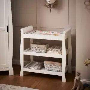 Image of Stamford White Sleigh Open Changing Table with Storage- Obaby