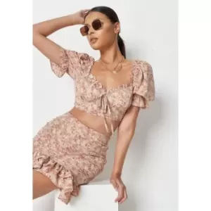 Image of Missguided Floral Milkmaid Short Sleeve Top - Neutral