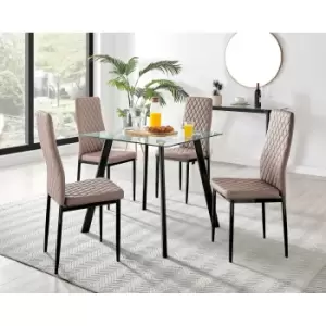 Image of Furniture Box Seattle Glass and Black Leg Square Dining Table & 4 Cappuccino Milan Black Leg Chairs