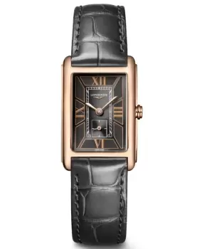 Image of Longines DolceVita 18k Rose Gold Black Dial Leather Strap Womens Watch L5.255.8.75.2 L5.255.8.75.2