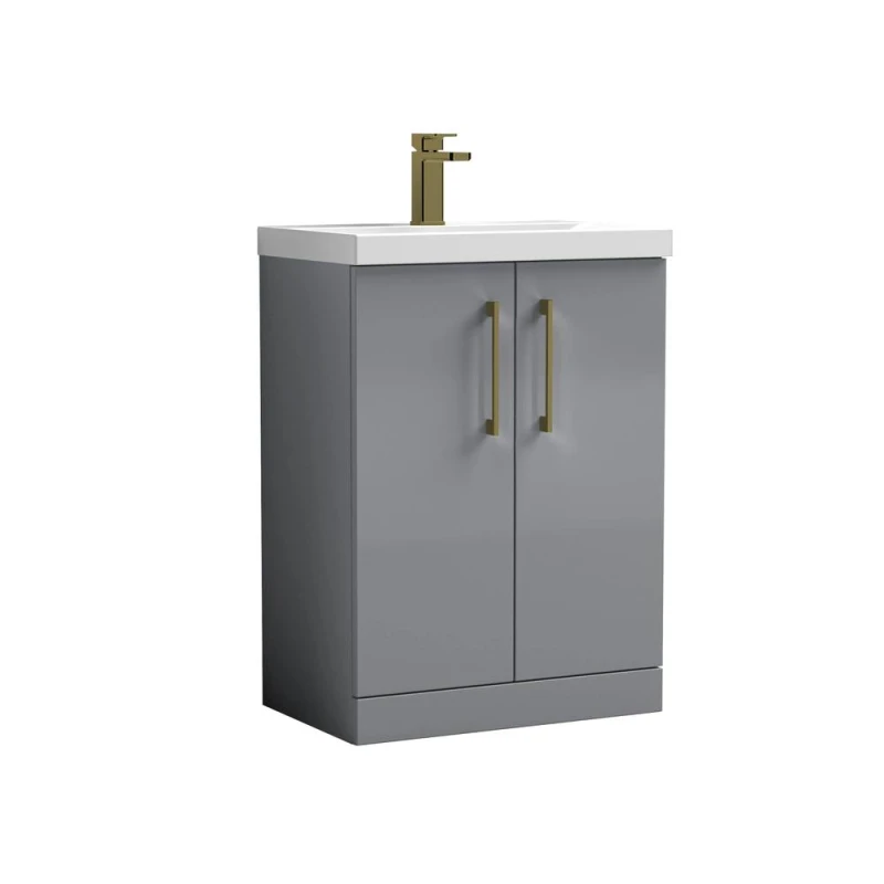 Image of Balterley Level Modern Bathroom 2 Soft Close Door & Mid-Edge Vanity Unit Basin, Satin Grey, 600mm