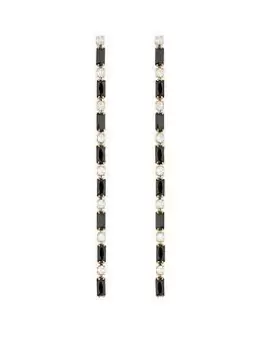 Image of Mood Gold And Black Crystal Baguette Linear Drop Earrings, Yellow Gold, Women