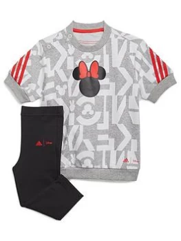 Image of Adidas Younger Girls Minnie Mouse Tee & Legging Set, Grey/Red, Size 6-9 Months, Women