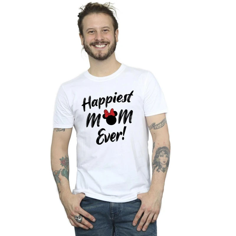 Image of Disney Men Minnie Mouse Happiest Mom Ever T-Shirt in White Size: Small White S Male 5063153559196