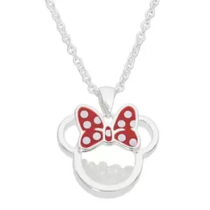Image of Disney Minnie Silver Plated October Brass with Red enamel Bow Birthstone Floating Stone Necklace CF00308SOCTL-Q.PH