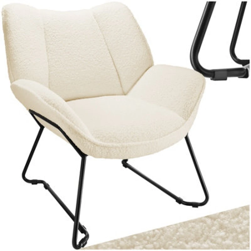 Image of Tectake 1 Armchair Kjeld - Cosy Boucle Fabric, Wingback Design, Sleek Steel Frame - Cream-White
