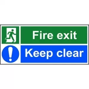Image of Fire Exit Keep Clear sign 600 x 200mm. Manufactured from strong rigid
