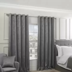 Image of Emma Barclay Regency Parisian Damask Woven Thermal Blackout Eyelet Curtains, Silver, 66 x 54 Inch