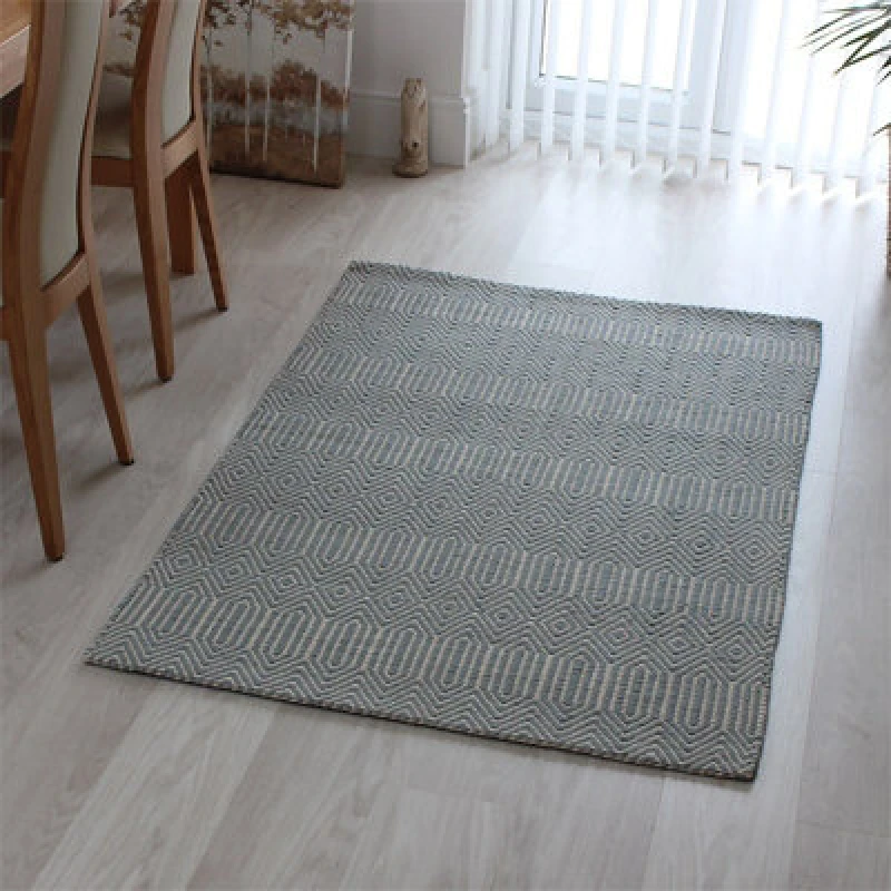 Image of Teal Handmade Modern Wool Easy To Clean Geometric Rug For Dining Room Bedroom And Living Room-100Cm X 150Cm