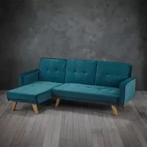 Image of LPD Kitson L Shaped Sofa Bed Teal Velvet