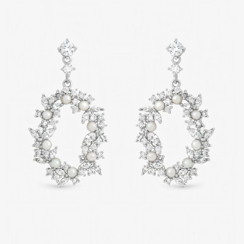 Image of Jon Richard Crystal and Freshweater Pearl Open Earrings Stud Earrings One Size Silver 71743611000