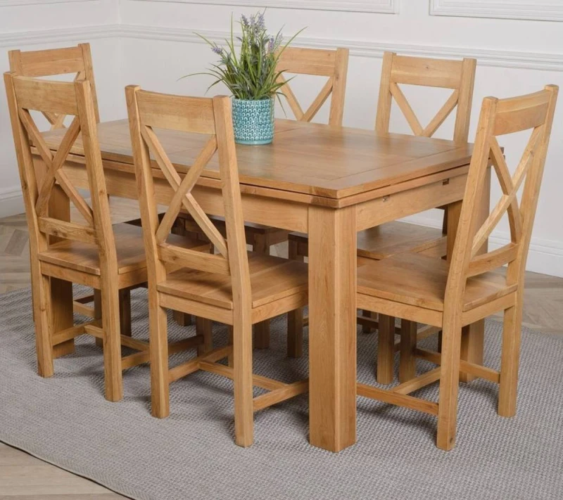Image of Thats Furniture Richmond 140-220cm Oak Extending Dining Table & 6 Berkeley Chairs in Brown Brown Unisex