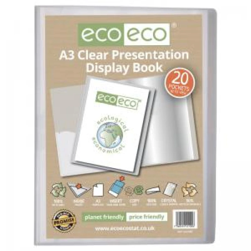 Image of Eco Eco 50% Recycled Presentation Display Book 20 Pockets A3 Clear eco100-S
