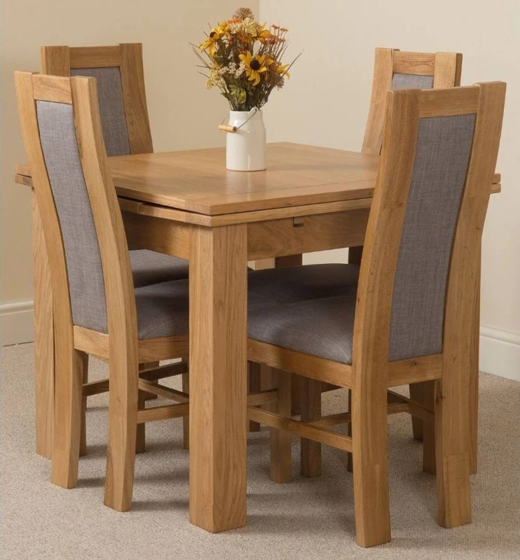 Image of Thats Furniture Richmond 90-150cm Square Oak Extending Dining Table & 4 Stanford Chairs in Brown Brown Unisex
