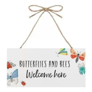 Image of Bees and Butterflies Welcome Hanging Plaque