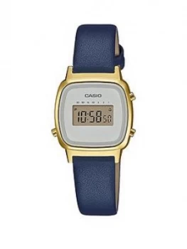 Image of Casio Casio Retro White And Gold Detail Digital Dial Black Leather Strap Watch