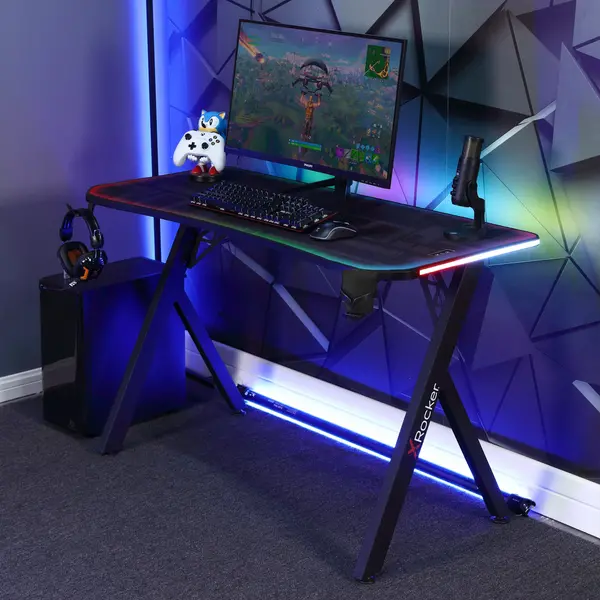 Image of X Rocker Lumio RGB Gaming Desk with App Controlled Lights Black