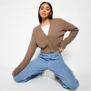 Image of I Saw It First Button Cropped Cable Knit Cardigan - Brown