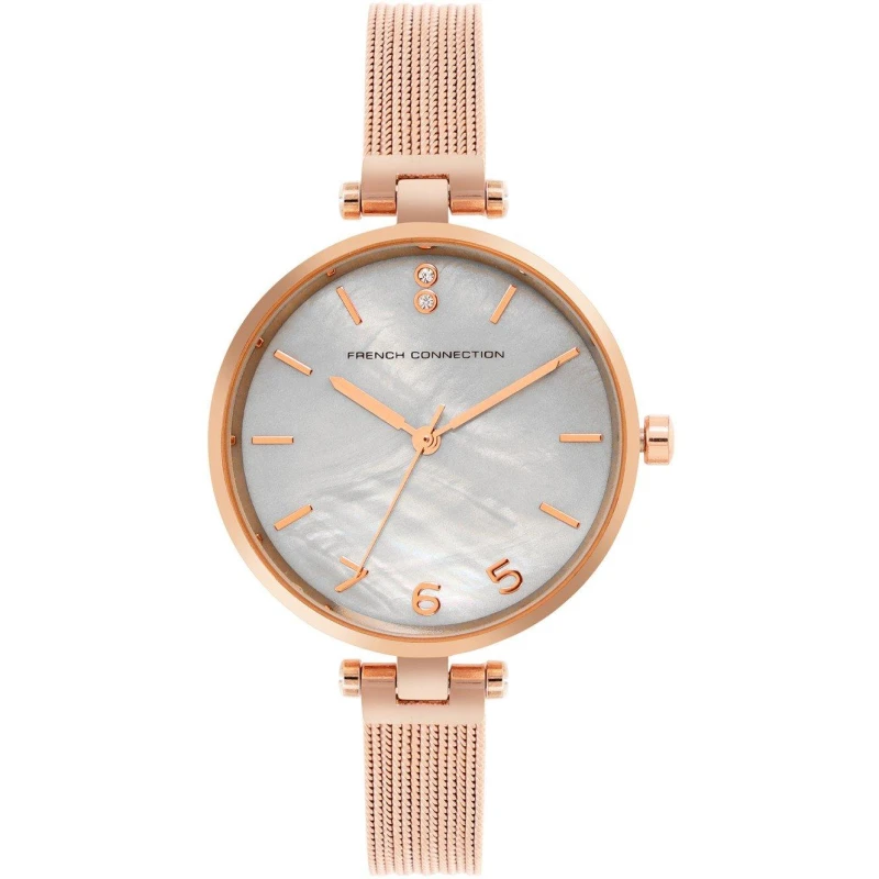 Image of French Connection Rose Case Round Shape Rose Strap Quartz Watch Grey female One Size