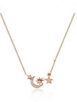 Image of Radley Rose Gold Tone Sterling Silver And Pearl Detail Moon And Star Ladies Necklace