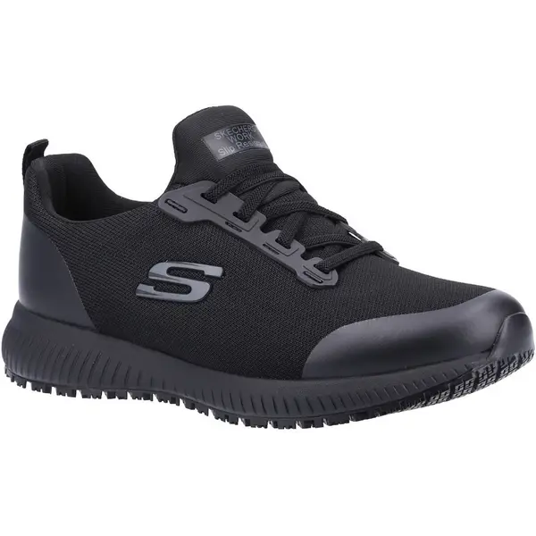 Image of Skechers Squad Womens Wide Fit Slip Resistant Work Shoes 32944-56306-04 Colour: Black