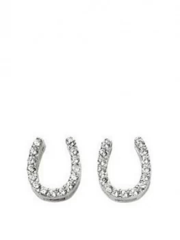 Image of The Love Silver Collection Sterling Silver Cubic Zirconia Horseshoe Stud Earrings