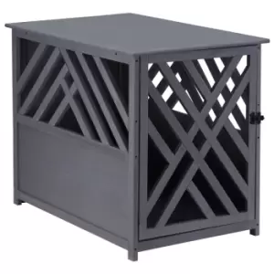 Image of Pawhut Two-in-one Wooden Dog Cage Side Table With Lockable Door - Grey
