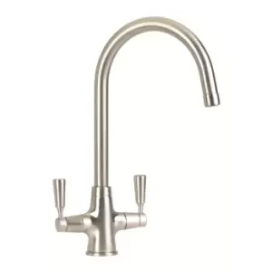 Image of CDA Nickel Twin Lever Swan Neck Monobloc Kitchen Tap