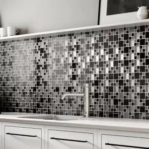 Image of House of Mosaics Luxe Gunmetal Glass and Metal 300x300mm Mosaic Tile