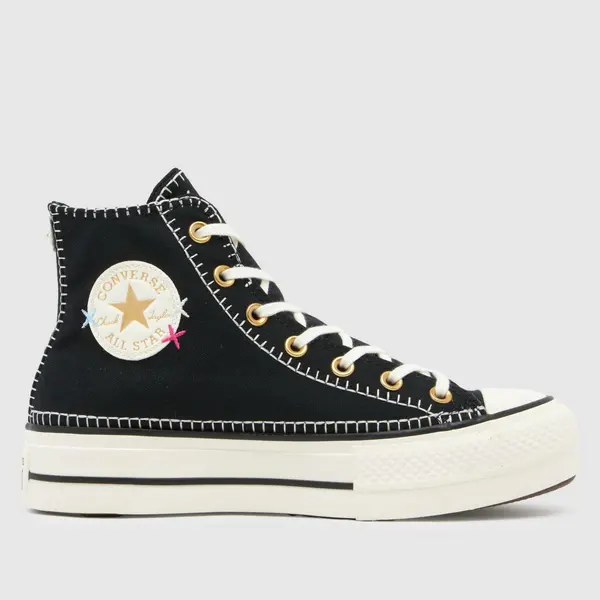Image of Converse all star lift hi stitch trainers in Black & gold Black & Gold UK 8 (EU 41½)